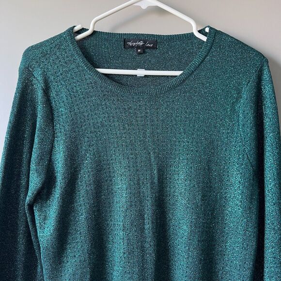 Twelfth Love Green Glittery Long Sleeve Scoop Neck Top Women Sz Medium Shimmer - Picture 4 of 13